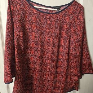 Ann Taylor Black and Red Boxy 3/4 Sleeve Blouse